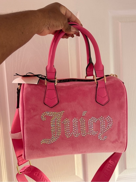 Juicy Couture Handbags - Juicy Couture Obsession Hot Pink Velvet Crystal Logo Satchel